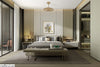 A-modern-luxury-bedroom-featuring-a-bed-closet-and-a-golden-pendant-lamp